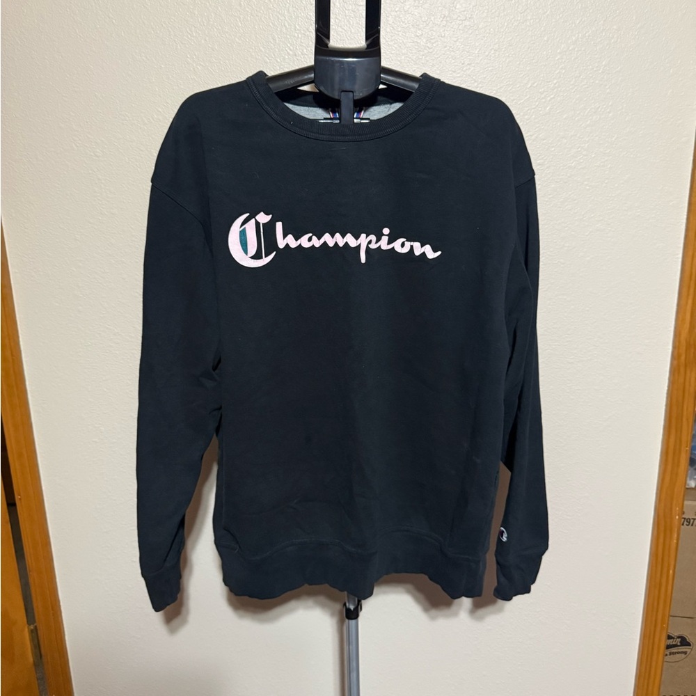 Champion Black Crewneck with Pink‎ Logo